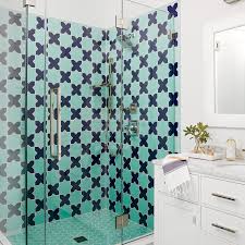 Teal And Navy Blue Shower Tiles