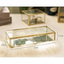 Golden Brass Glass Jewelry Box