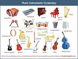This is a list of musical instruments, including percussion, wind, stringed, and electronic instruments. Musical Instruments Vocaulary