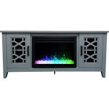 Hanover 56 In Arcadia Mid Century Modern Electric Fireplace Heater With Multi Color Deep Crystal Insert Slate Blue