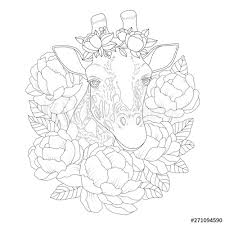 Book with 80 color pages + 3 with the book's data. Giraffe In Flowers Coloring Book Illustration Vector Outline Giraffe Illustration Animal Coloring Book Peonies With Giraffe Coloring Page Anti Stress Illustration Stock Vector Adobe Stock