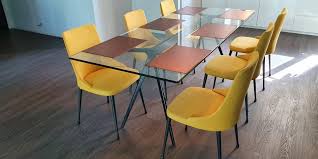 6 modern sleek yellow dining chairs