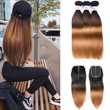 Dark roots, blonde hair, don't care! Peruvian Hair Straight Dark Roots Blonde Hair Bundles With Closure 1b 4 30 3 Tone Ombre Human Hair Weave With Middle Part Lace Closure Wish