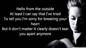 Em g d c i'm in california dreaming about who we used to be. Adele Hello Lyrics Video Youtube