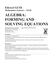 Algebra Forming And Solving Equations