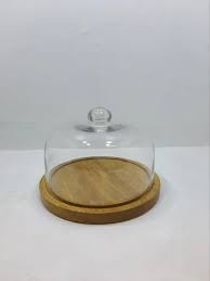 Clear Glass Wood Cake Dome With Wooden