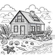 coloriage maison de plage dessin