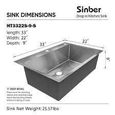 sinber 33 in drop in single bowl 18