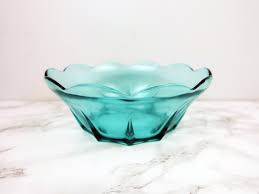 Aqua Blue Glass Bowls Vintage Mid