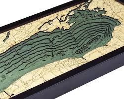 Lake Ontario Wood Carved Topographic Depth Chart Map