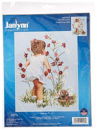 Janlynn Counted Cross Stitch Kit Girls With Cosmos