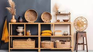 Premium Photo A Shelf With Baskets