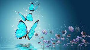 blue erflies flowers water