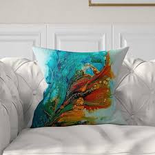 Blue Orange Abstract Art Pillow Cover