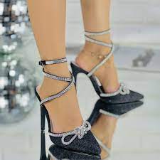 Pantofi Dama Stiletto Negri din Glitter Axeforia