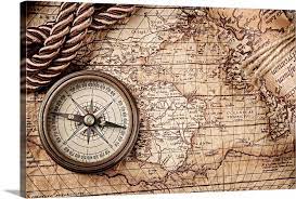 Vintage Map With Compass Wall Art