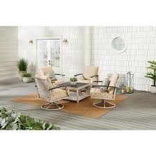 Hampton Bay Marina Point 5 Piece White Steel Motion Outdoor Patio Conversation Seating Set With Cushionguard Toffee Trellis Cushions