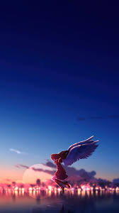 anime flying angel wings sky