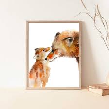 Fox Art Print Mama Baby Fox Nursery