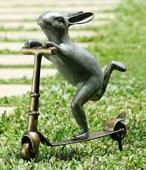 Lawn Sculpture Scooter Bunny Rabbit