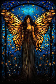 A Stained Glass Angel With Golden Wings