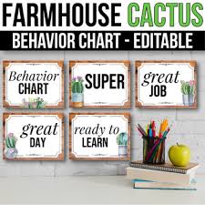 Behavior Clip Chart Editable Behavior Chart Cactus Classroom Decor