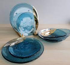 Set Of 2 Sky Blue Fused Glass Dessert