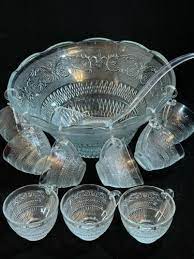 lys punch bowl set glasses scalloped
