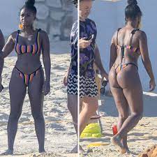 Janelle Monae Shows Off Her Curves in Cabo in Striped Bikini
