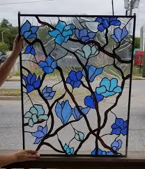 P 234 Blue Flowers Stained Glass