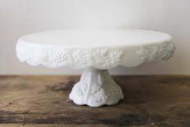 Vintage Milk Glass Cake Stand Paneled