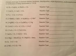 Write balanced equations for single replacement, double replacement, and combustion reactions. Indicate Which Type Of Chemical Reaction Synthesis Chegg Com