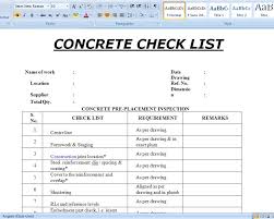 Concrete Checklist Spreadsheet Doc