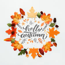 Premium PSD | Hello autumn quote with leaves in orange shades
