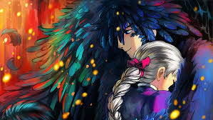 anime feathers art hugs guy