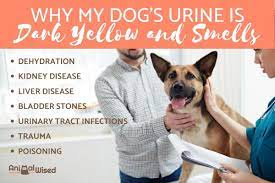 urine is dark yellow and smells