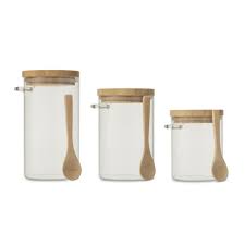 Glass Container With Bamboo Lid Spoon 3pc