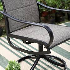 Phi Villa Black 5 Piece Metal Outdoor Patio Dining Set With Slat Square Table And Padded Textilene Swivel Chairs