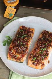 salmon with figs bacon and pistachios