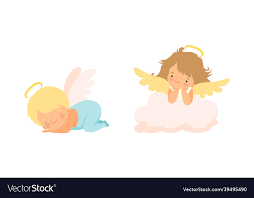cute baby angels with nimbus and wings
