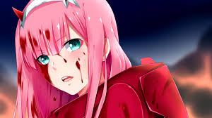 Hd wallpapers and background images Darling In The Franxx Zero Two With Pink Hair And Green Eyes With Dark Blue Background Hd Anime Wallpapers Hd Wallpapers Id 42478
