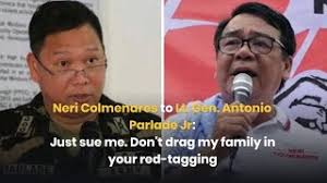 Bayan muna chairman and former representative neri colmenares on sunday held the duterte administration and the military responsible for the murder of nine farmers in sagay city, negros. Colmenares To Parlade Just Sue Me Don T Drag My Family In Your Red Tagging