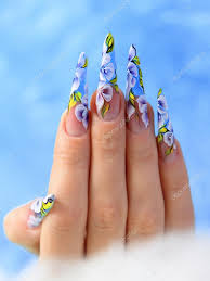 acrylic flowers on women s nails stock
