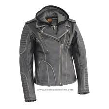 Milwaukee Leather Ladies Rub Off M C Jacket With Full Hoodie Jacket Liner