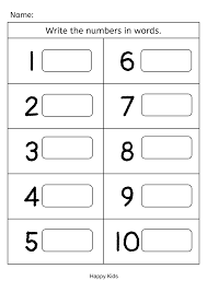 write the number words 1 to 10 made
