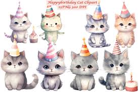 happy birthday cat clipart graphic by