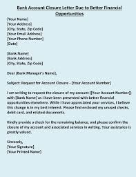 bank account closing letter format with