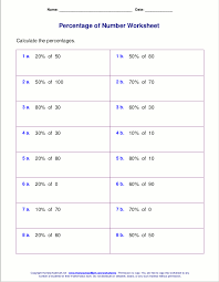 percentage of number worksheets