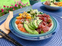 easy salmon poke bowl with mango
