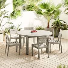 If a 60 round table would be too big, would a 54 work and seat 6 comfortably? Concrete Outdoor Round Dining Table Portside Solid Wood Chairs Set